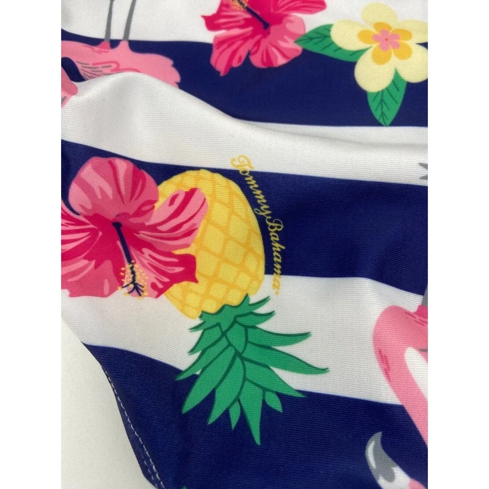 Tommy Bahama Swim Girls Sz 7/8 Bikini Bottom Navy Striped Flamingo Pineapple Tie